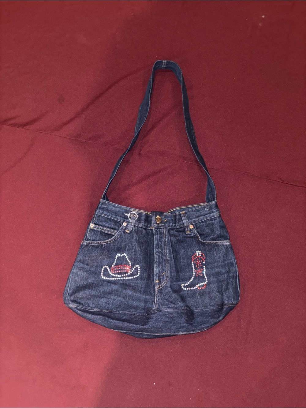 Leviโs handmade Dark Blue Denim Crossbody Bag with Western Embellishments